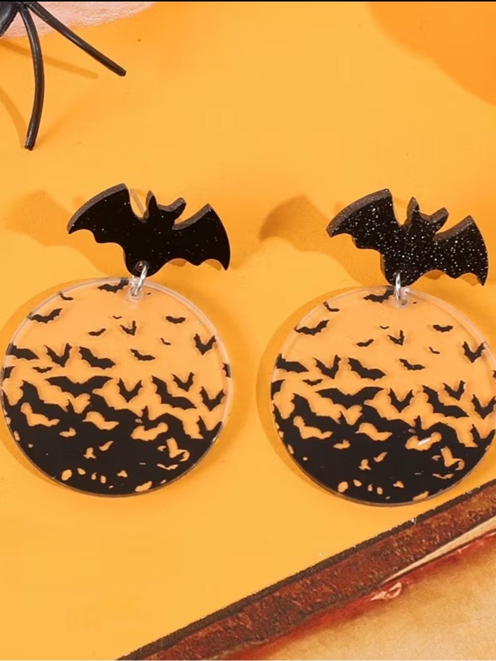 🦇Black Bat and Bat-Swarm Acrylic Drop Earrings - Picture 2 of 5